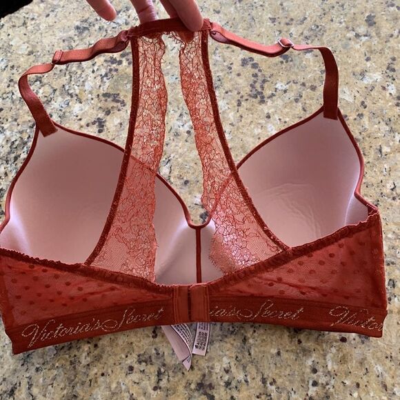 Victoria’s Secret t-shirt lightly lined wireless Rust Lace Racerback Bra 38DD - Picture 6 of 8